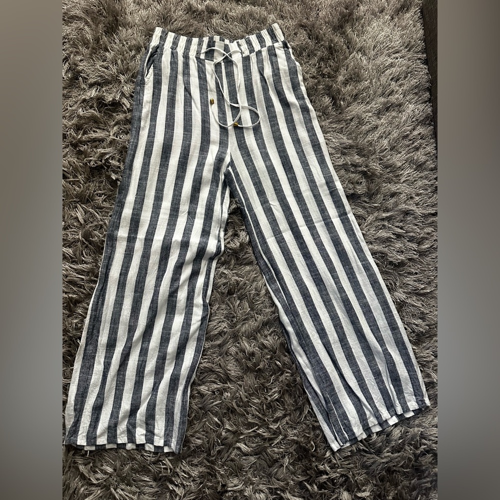 Striped Wide Leg Pants - Black and White